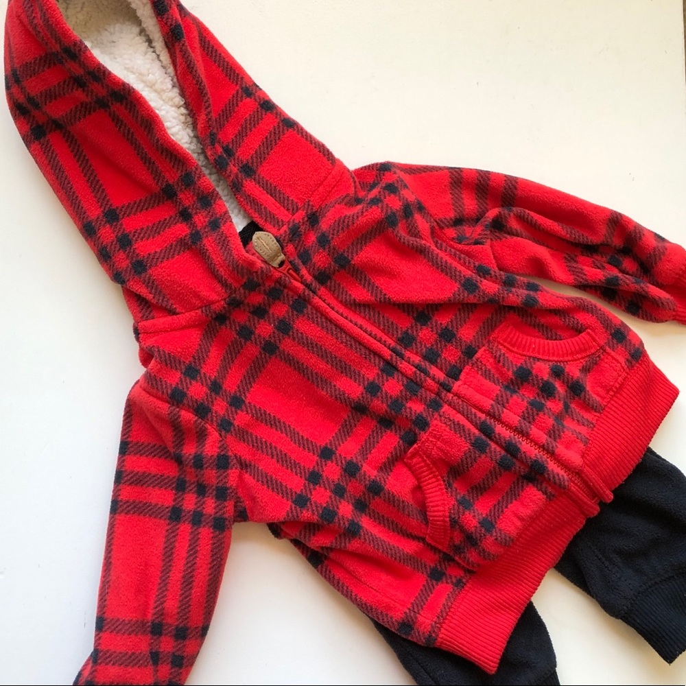 Carters super soft red and black plaid sweatsuit